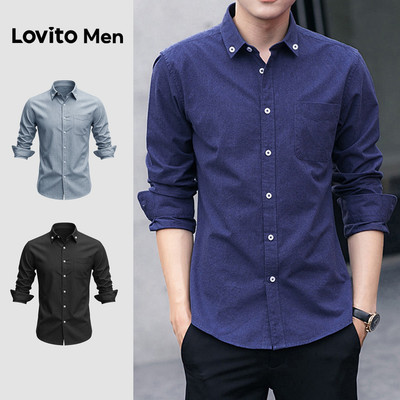 Lovito Men Áo sơ mi phong cách thường ngày có nút màu xanh dương navy cho nam LNE138077