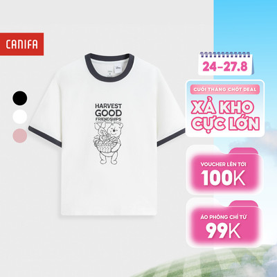 Áo babytee nữ cổ trong ngắn tay phối màu phối hình in trẻ trung CANIFA 6TS26S001