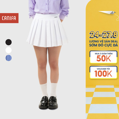 Chân váy nữ CANIFA dáng ngắn xếp ly thêu họa tiết có lót quần 6KS26S007