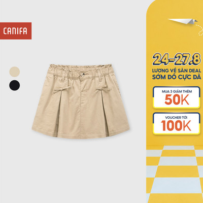Quần short bé gái CANIFA quần giả váy xếp ly đính nơ cạp chun co giãn 1BS26S001
