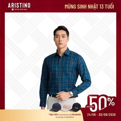 Áo sơ mi nam dài tay ARISTINO BUSINESS họa tiết kẻ caro thanh lịch Regular Fit thoải mái 1LS0430Z