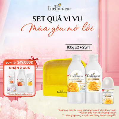 [TẶNG TÚI DU LỊCH] Set 3 Món Mini Du Lịch Tiện Lợi Enchanteur Charming Travel Kit – Sữa Tắm + Dầu Gội + Lăn Khử Mùi 25ml