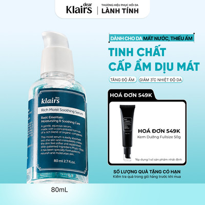 Tinh chất dưỡng da Dear, Klairs Rich Moist Soothing Serum hỗ trợ cấp ẩm và làm dịu mát da 80ml [FS]