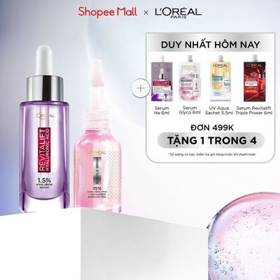Bộ dưỡng chất peel sáng da làm sạch tế bào chết Exfoliant Peel 25ml & Serum siêu cấp ẩm 1.5% HA L'Oréal Paris 30ml