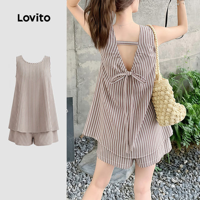Lovito Bộ Quần Short Thường Ngày Buộc Dây Màu Kaki Thích Hợp Cho Mùa Xuân Và Mùa Hè Dành Cho Nữ LK4ED628