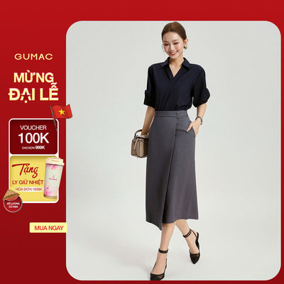 Chân Váy Nữ GUMAC Form Suông Vạt Đắp Chéo Đỉa Đôi Cách Điệu Sang Trọng VG04003