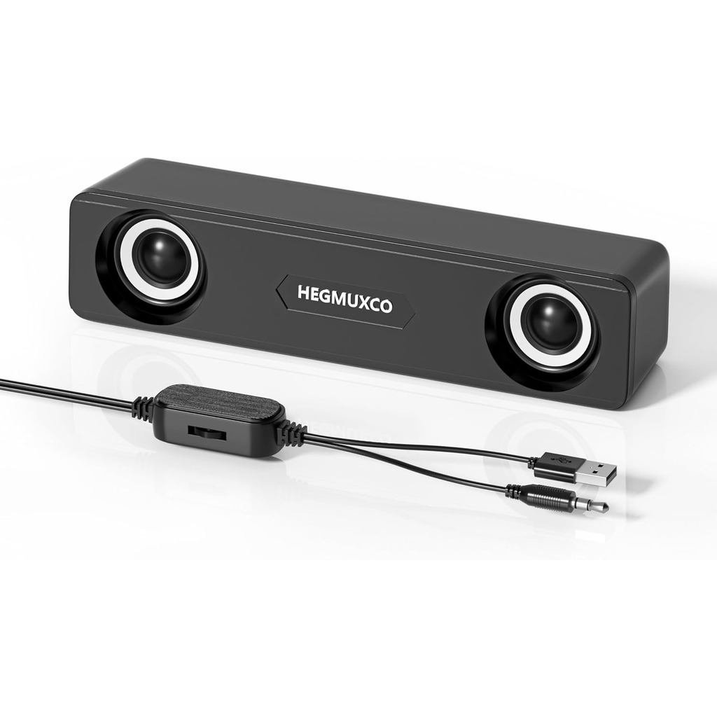 Compact PC Speakers for Desktop - 10W Wired Stereo Speaker with Volume Control Knob, USB Powered, 3.