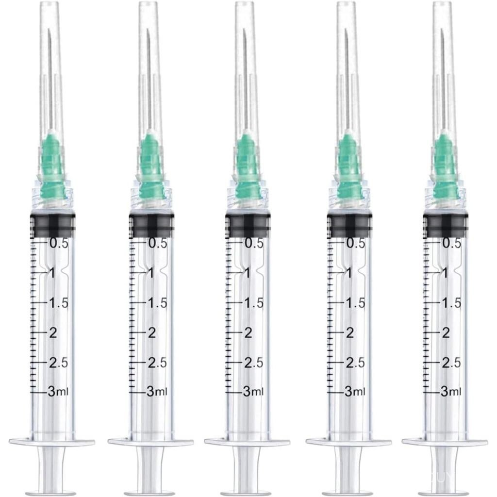 50 Pack 3ml/cc Disposable Luer Lock Lab Syringes with 21Ga 1.0 Inch Needle , Individually Sealed Pac