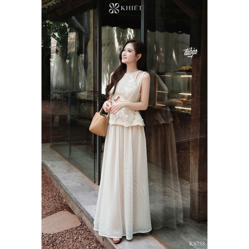 Set váy dài 3 món áo yếm phối layer kết hợp chân váy xòe rộng sang trọng, nữ tính KS758