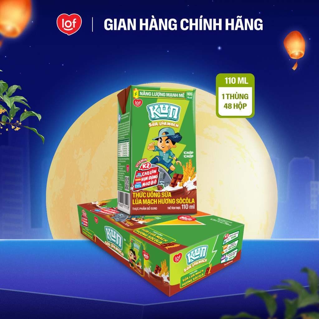 Sữa lúa mạch KUN vị socola thùng 48 hộp x 110ml
