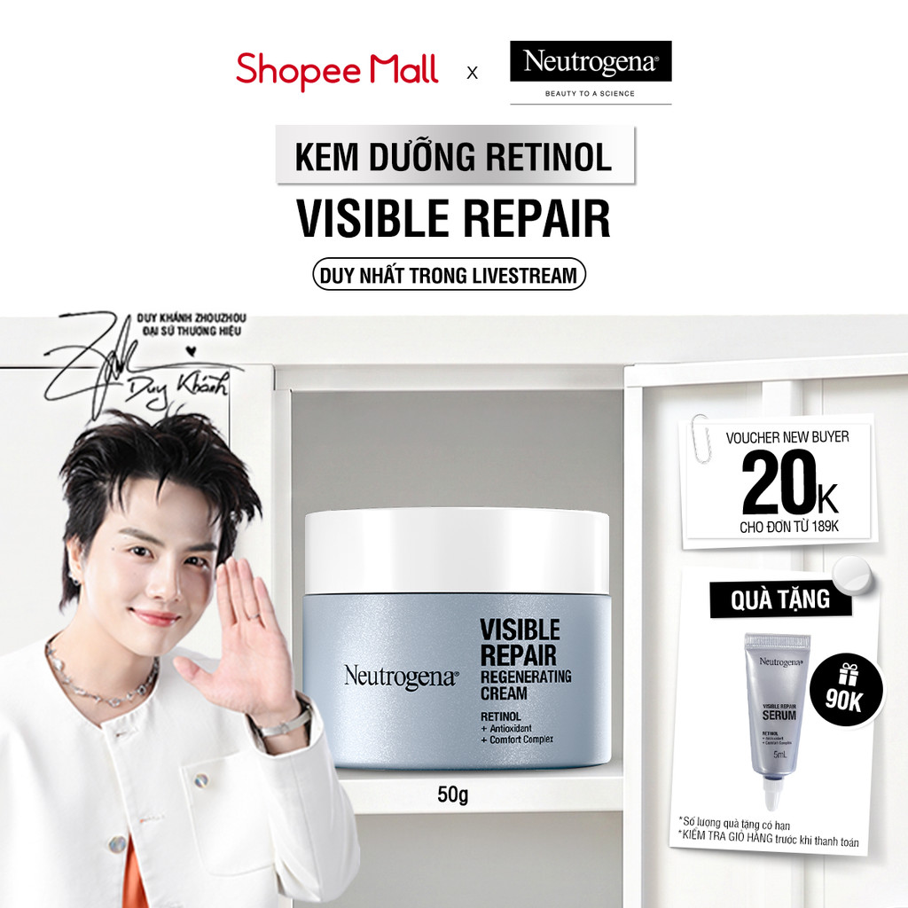 [LIVE] Kem dưỡng Retinol Chống Lão Hóa Giảm Nhăn Neutrogena Visible Repair Regenerating Cream (50g)