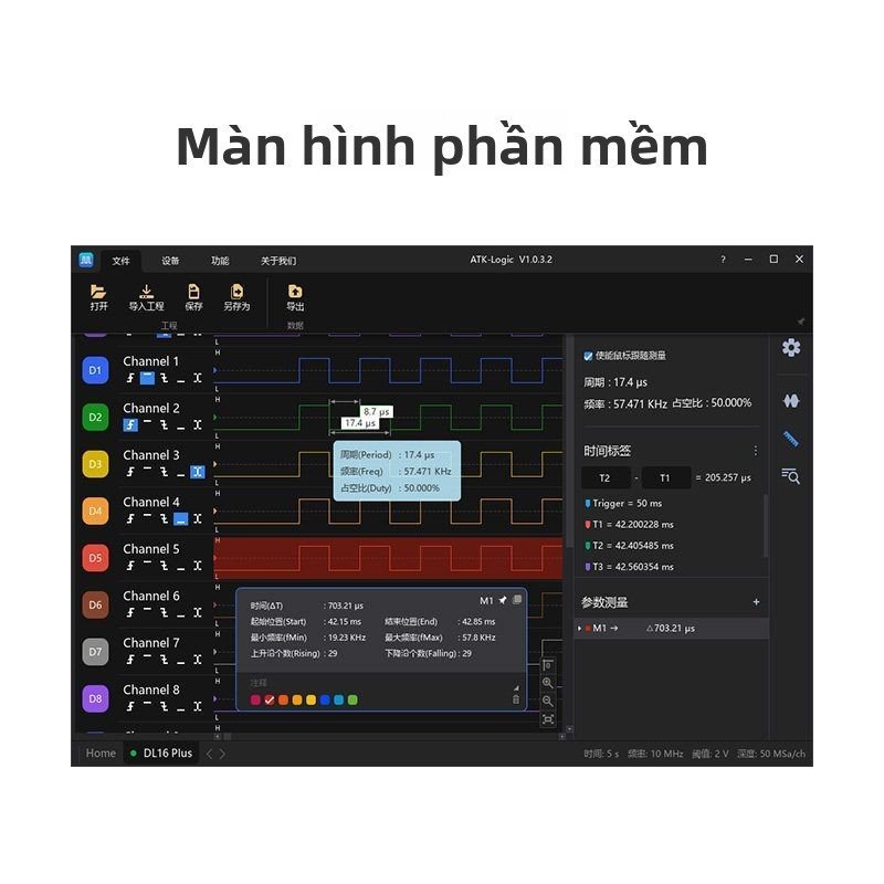 Bộ phân tích logic USB 16 kênh ALIENTEK DL16 giải mã giao thức hỗ trợ gỡ lỗi lập trình chính xác cao