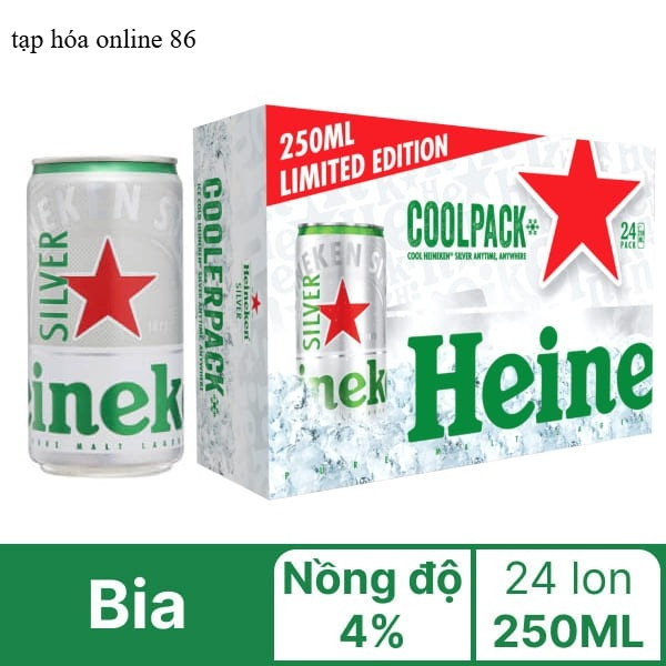 Thùng 24 Lon Bia Heineken Silver CoolPack (Heineken Bạc) 250ml/Lon - Lon Nhỏ Tiện Lợi  (date mới)