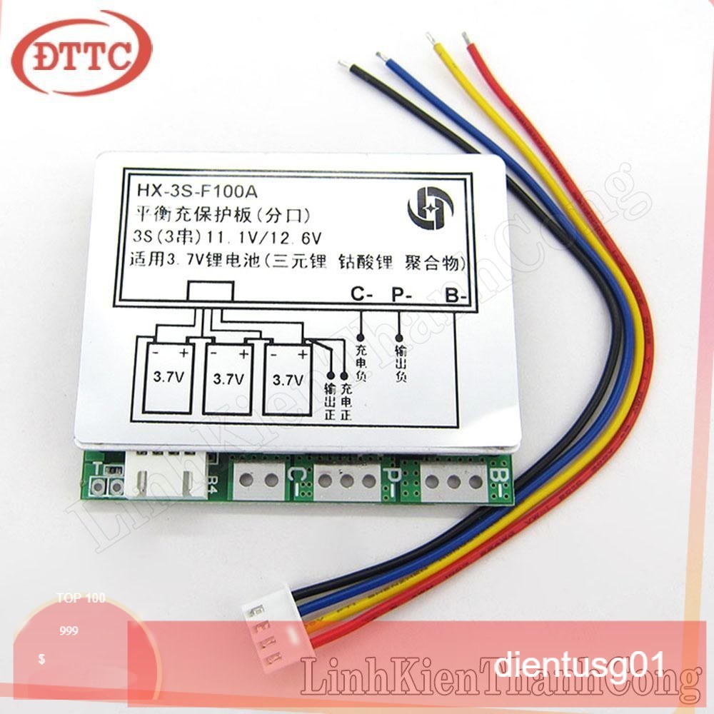 Mạch Bảo Vệ Pin 18650 BMS 3S 100A HX-3S-F100A Hệ 3 Cell Nối Tiếp
