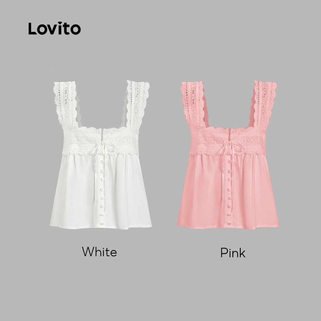 (KOL‘s pick) Lovito Áo ba lỗ ren trơn phong cách Boho cho nữ L100MD371
