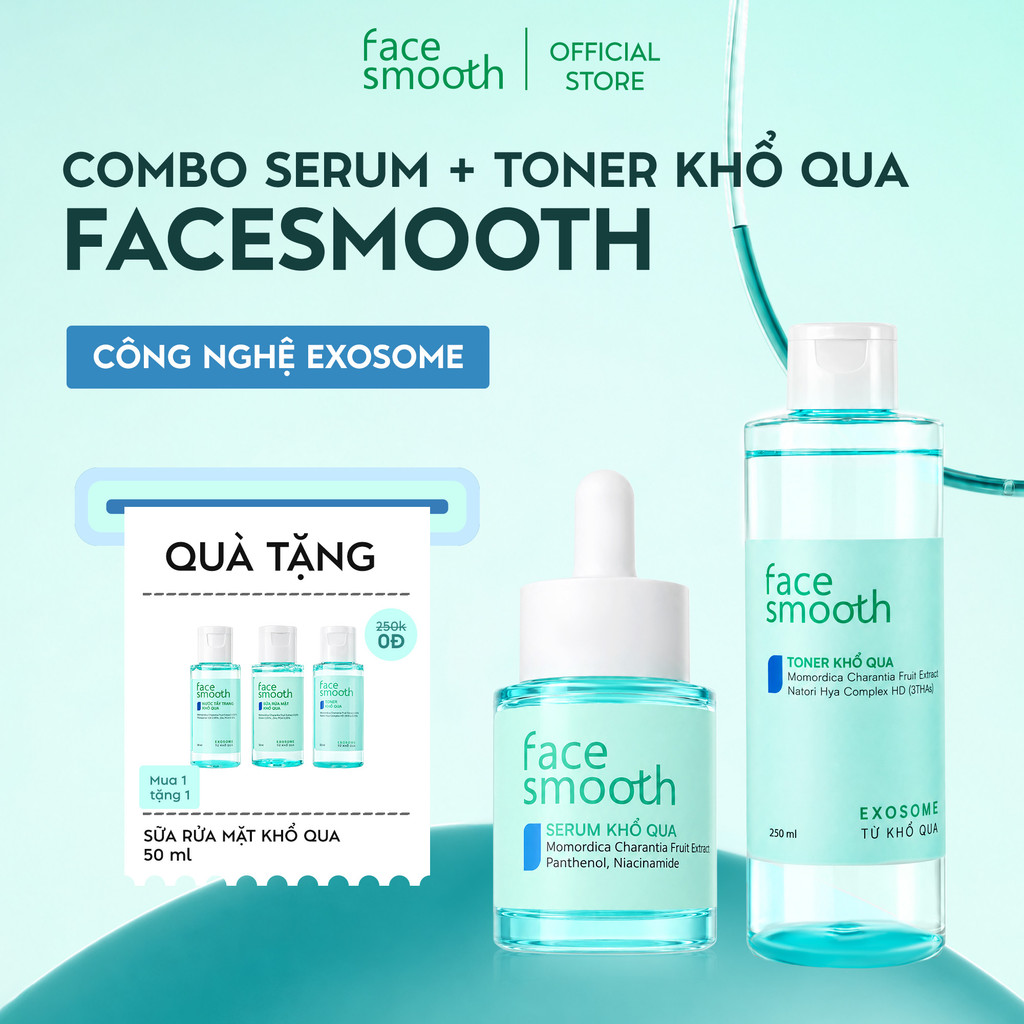 Combo Serum 30ml + Toner 250ml Cho Da Dầu Mụn Facesmooth Khổ Qua - Cấp Ẩm, Làm Dịu, Hỗ Trợ Cải Thiện Da Mụn