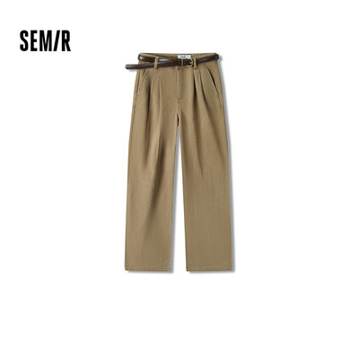 Semir Quần Retro Cotton Nguyên Chất cho Nữ, Thời Trang Mùa Thu với Thắt Lưng và Ống Rộng