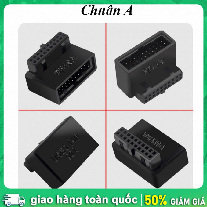 Đầu Đảo Góc 90 Độ Chân Cắm USB 3.0 MB Chuẩn PH19A PH19B, Hàng Mới, Độ Bền Cao, Gọn Dây Chống Cong, T