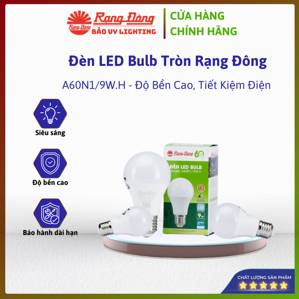 Bóng đèn LED BULB tròn 9W Rạng Đông, siêu sáng, tiết kiệm điện Model BULB A 9W