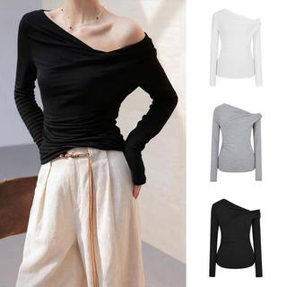 MOSESQUEEN Áo Dài Tay Slanted Vai Thon Gọn, Vải Thun Thoáng Mát, Phù Hợp Đi Chơi và Hẹn Hò Hàng Ngày #32284
