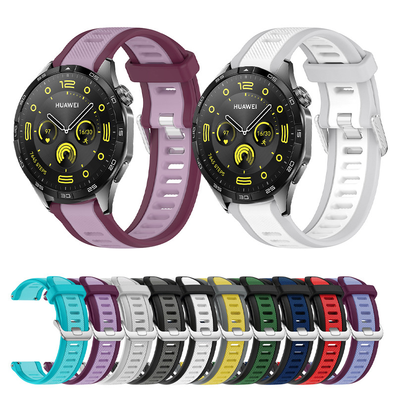 Dây đeo silicon khóa bạc hai tông màu cho Huawei Watch GT5 GT4 46mm GT5 pro GT3 Pro 46mm Watch 4 Pro