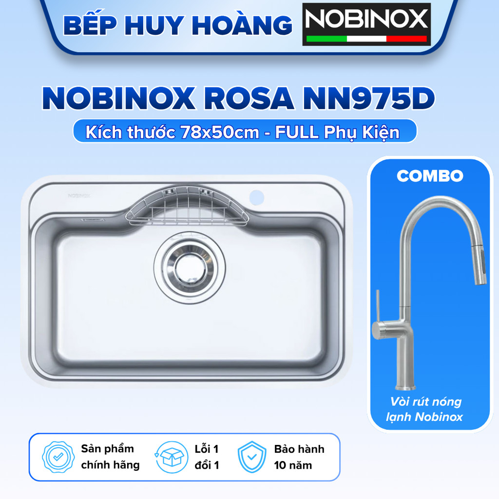 CHẬU RỬA BÁT 1 HỐ NOBINOX ROSA NN975D