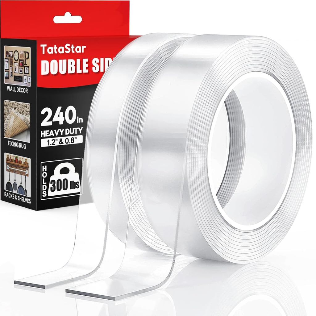 2RollsDoubleSidedTapeHeavyDuty-240 "x1.2" & 0.8 "-Có thể tháo rờiNanoTapeforPosterCarPictureHangingS