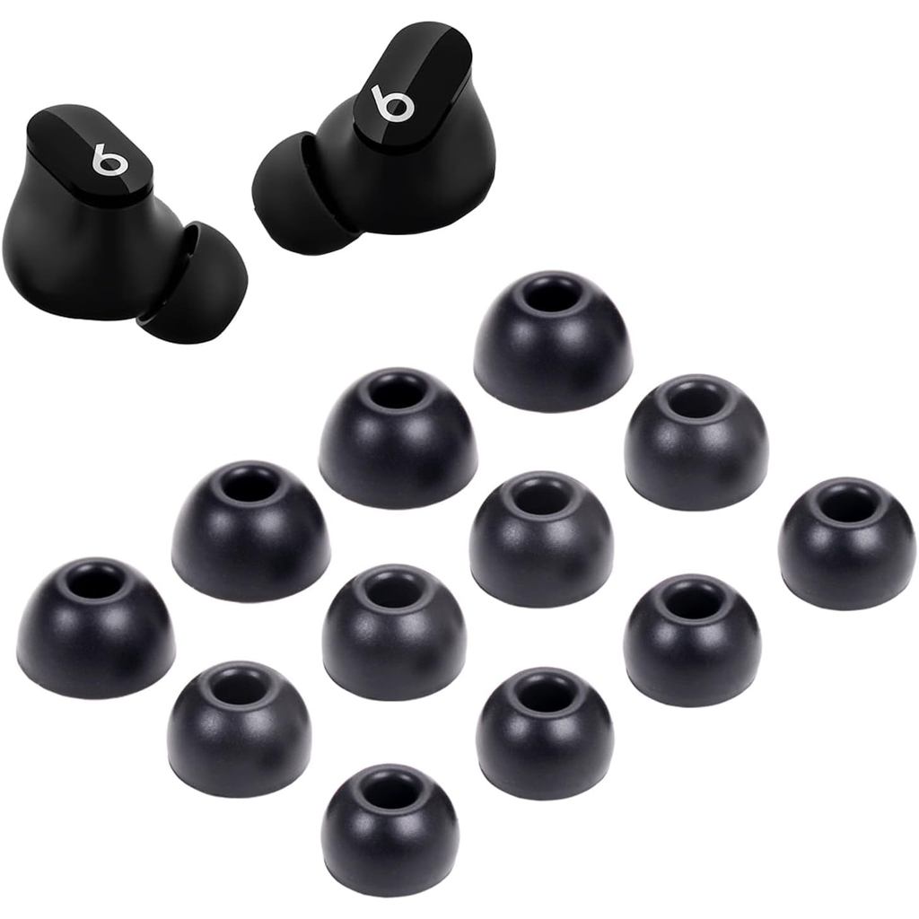 Đầu silicon thay thế Bộ tai nghe nhét tai Buds cho tai nghe Beats Studio Buds, 6 cặp (Đen)