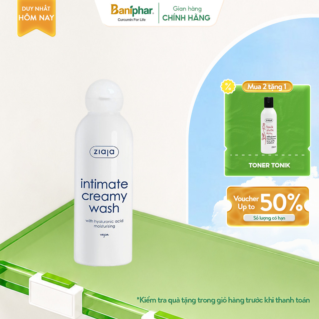 Dung dịch vệ sinh phụ nữ Intimate Ziaja bổ sung Hyaluronic dưỡng ẩm dịu nhẹ, khử mùi hôi, ổn định độ