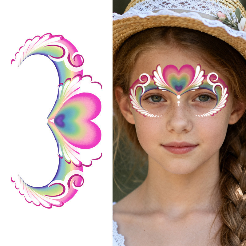 Dreamy Rainbow Heart Tattoo Sticker Gradient Rainbow Interwoven Heart Wings Sweet Girl Dre