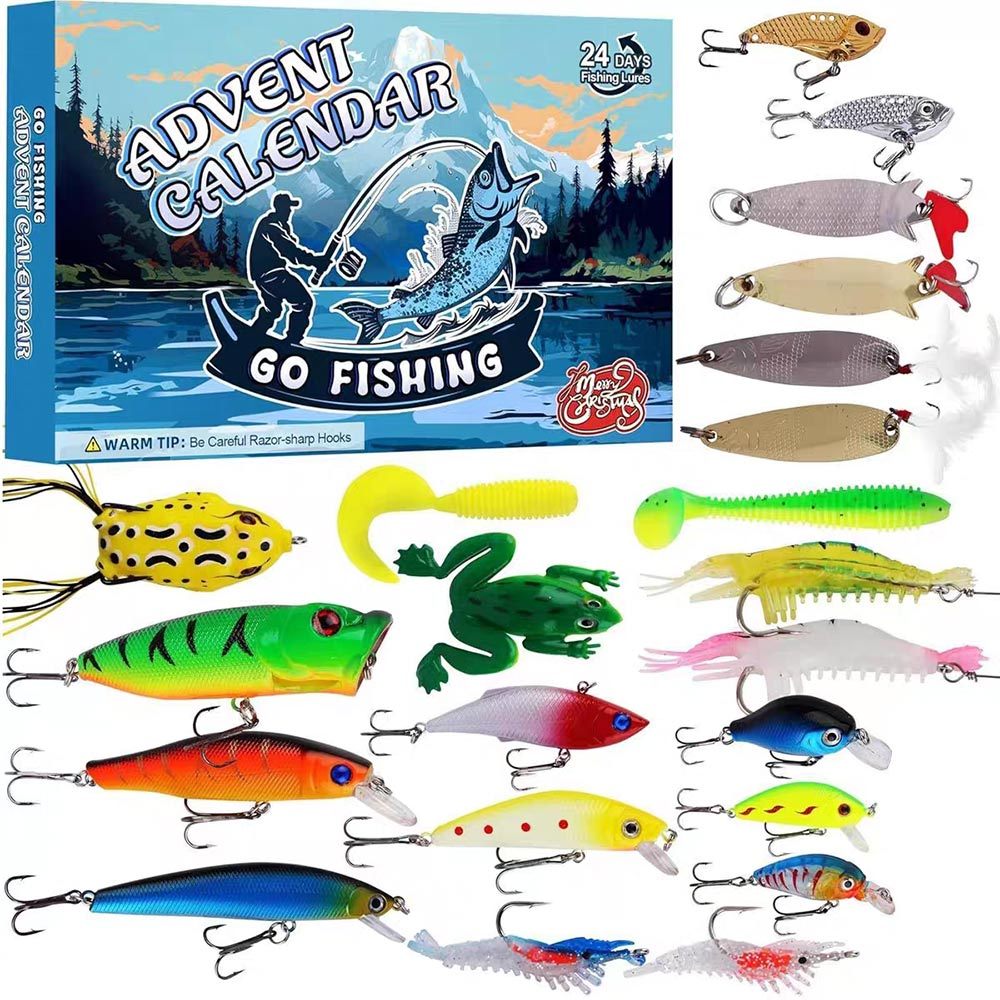 Go Fishing Advent Calendar Artificial Fishing Lure Blind Box Crankbait Worm Frog Lure Outdoor