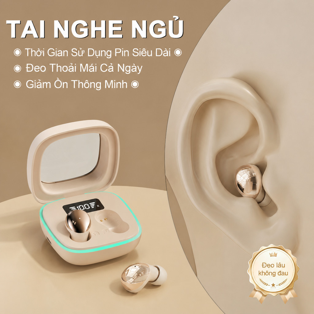 Tai Nghe Ngủ Cao Cấp - Siêu Mỏng Nhẹ Đeo Như Không Đeo - Âm Thanh HiFi Stereo - Giảm Tiếng Ồn ENC Chống Nước IPX5