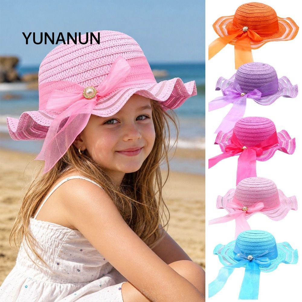 Mũ Rơm YUNAUN, Mũ Chống Nắng 3-7Year Handmade, Trang Trí Hoa Ngọt Ngào Mũ Đi Biển