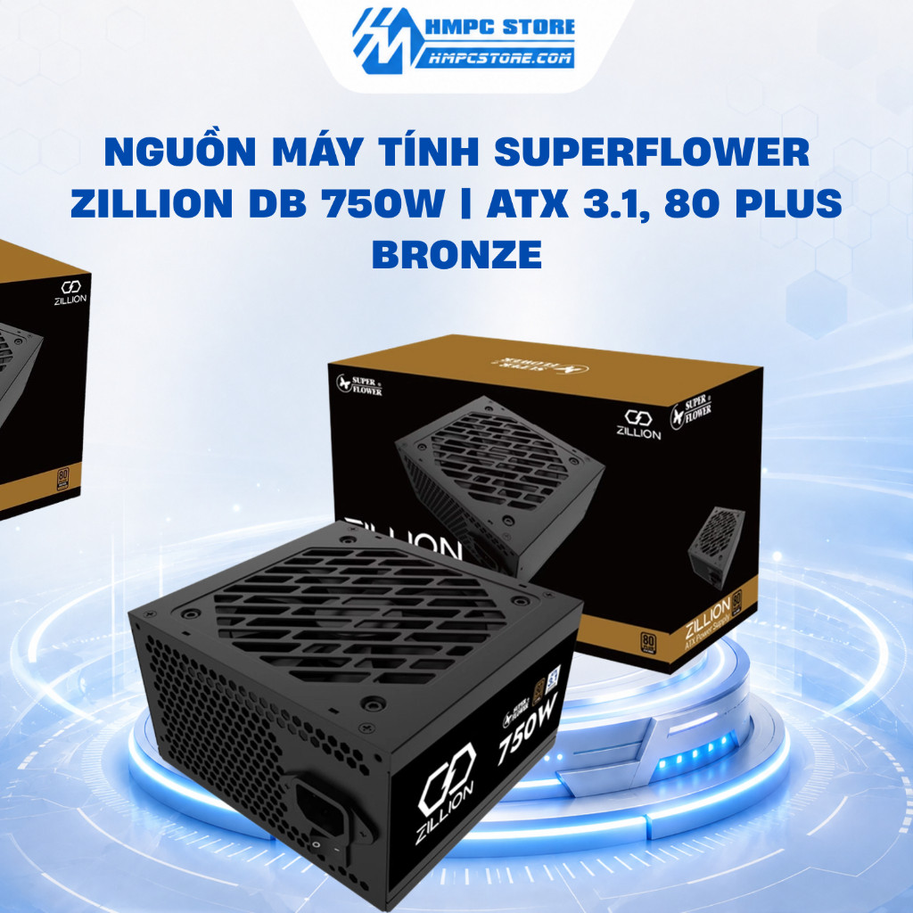 Nguồn máy tính SuperFlower ZILLION DB 750W | ATX 3.1, 80 Plus Bronze, bảo hành 36 tháng