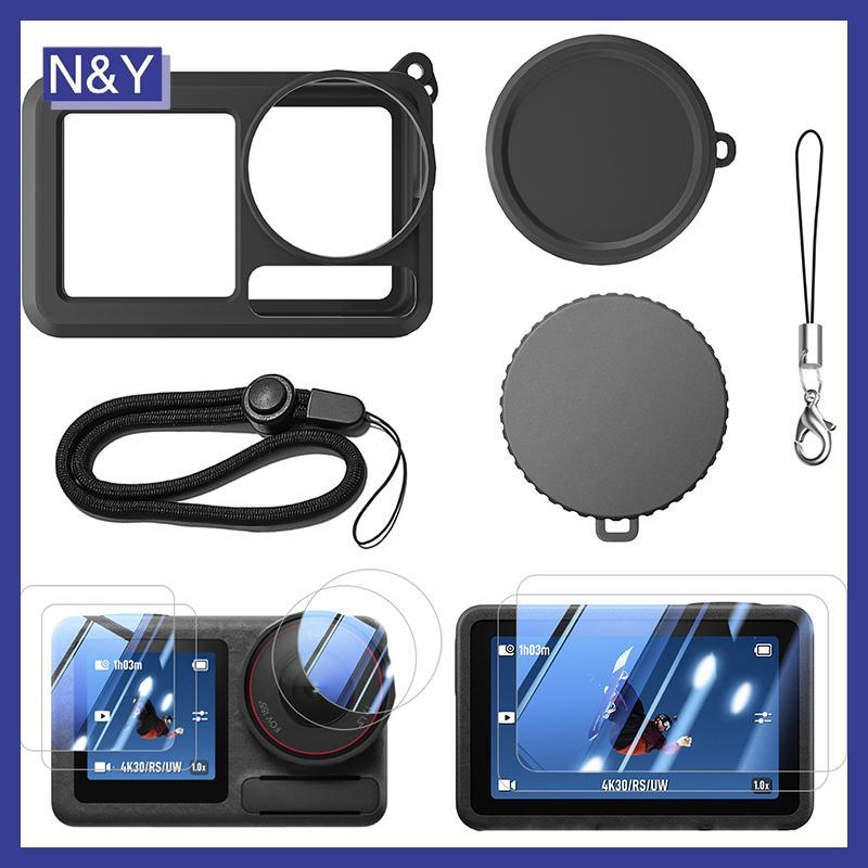 Bộ vỏ bảo vệ Silicon máy ảnh thể thao N & Y có nắp Len Bảo vệ màn hình và dây treo cho Osmo Action 5