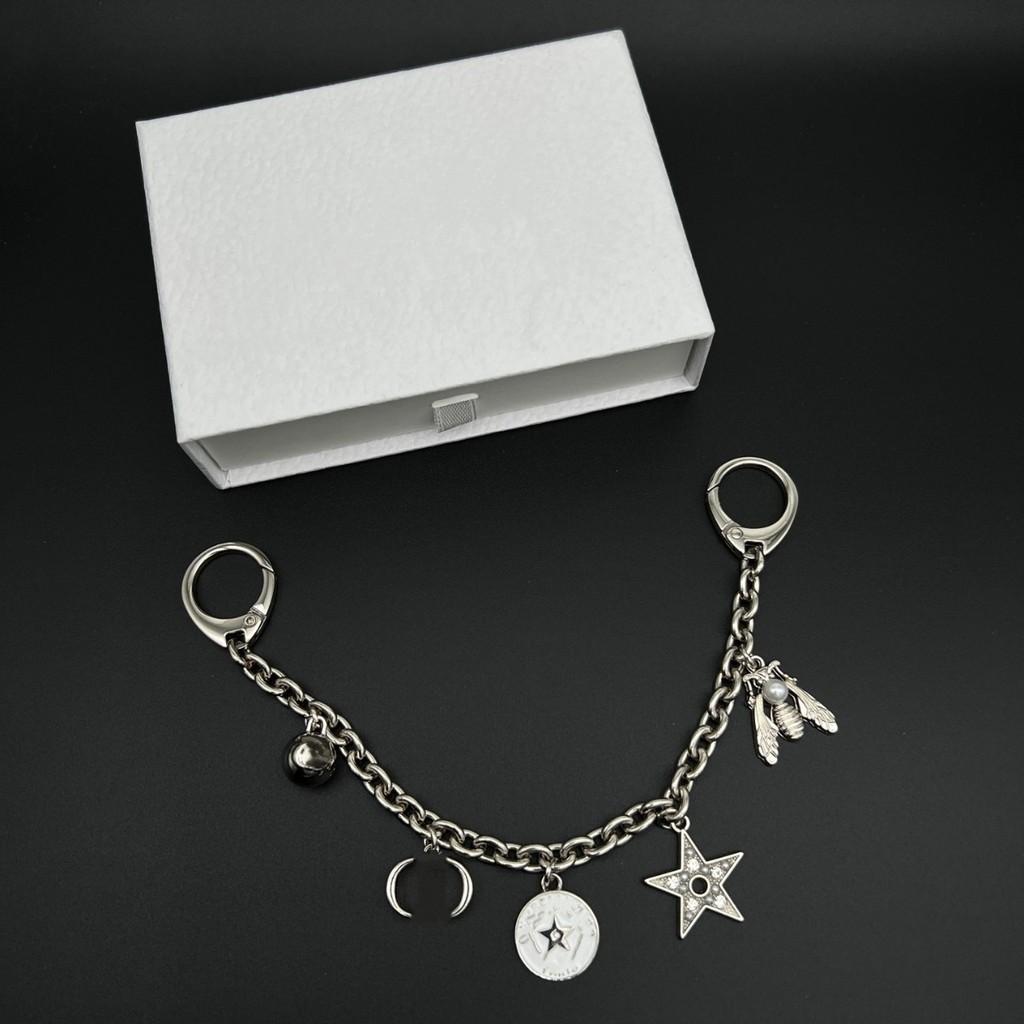 Five-star diamond-embellished women's bag decorative chain, round bee keychain for bags
