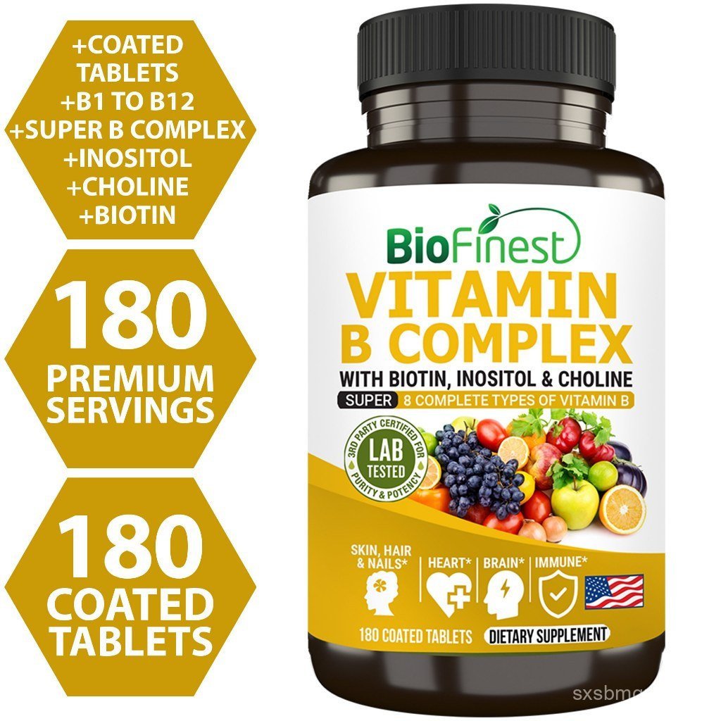 Biofinest Vitamin B Complex - B1 B2 B3 B5 B6 B7 B9 B12 Biotin Inositol Niacin - Tóc Da Não (180 Viên