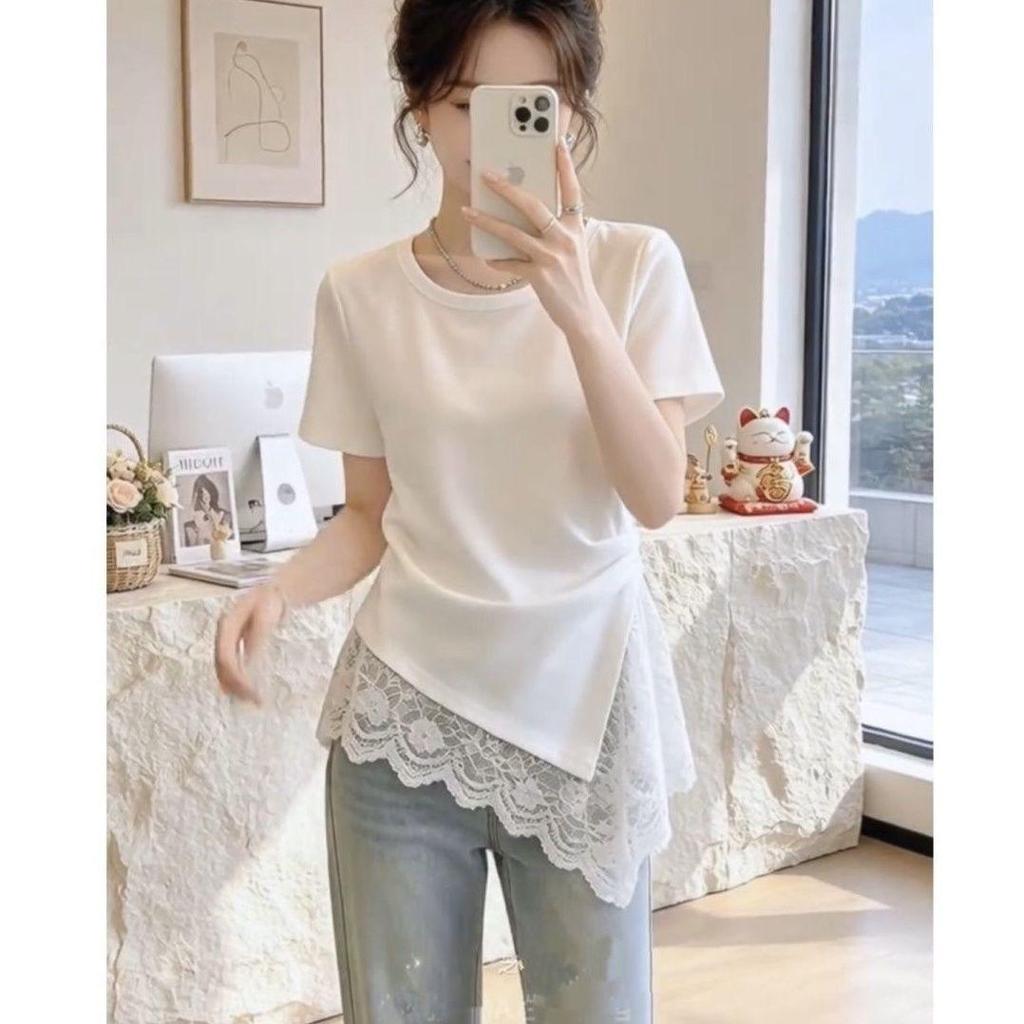 [Ưu đãi trong thời gian có hạn] Áo thun ngắn tay viền không đều dành cho nữ Mùa hè Phong cách mới Thiết kế độc đáo Đẹp đẹp Top Hợp thời trang