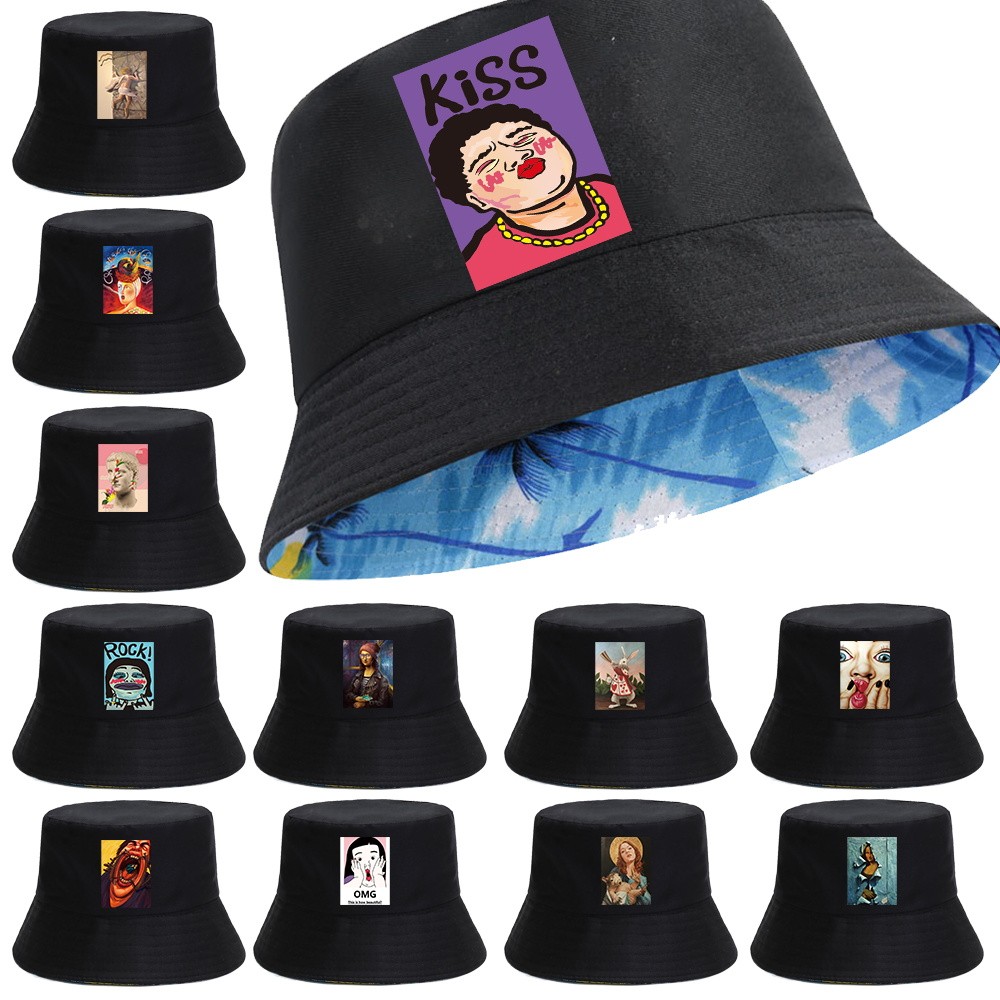 Black bucket hatBlack Bucket Hat Trendy Street Fisherman Hat Unisex For Photography Outing