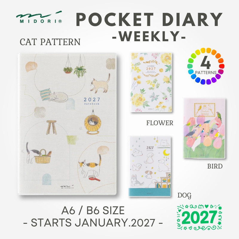 Midori 2027 Pocket Diary Weekly Planner A6 /B6 (Starts January 2027), Journal Stationery Japan