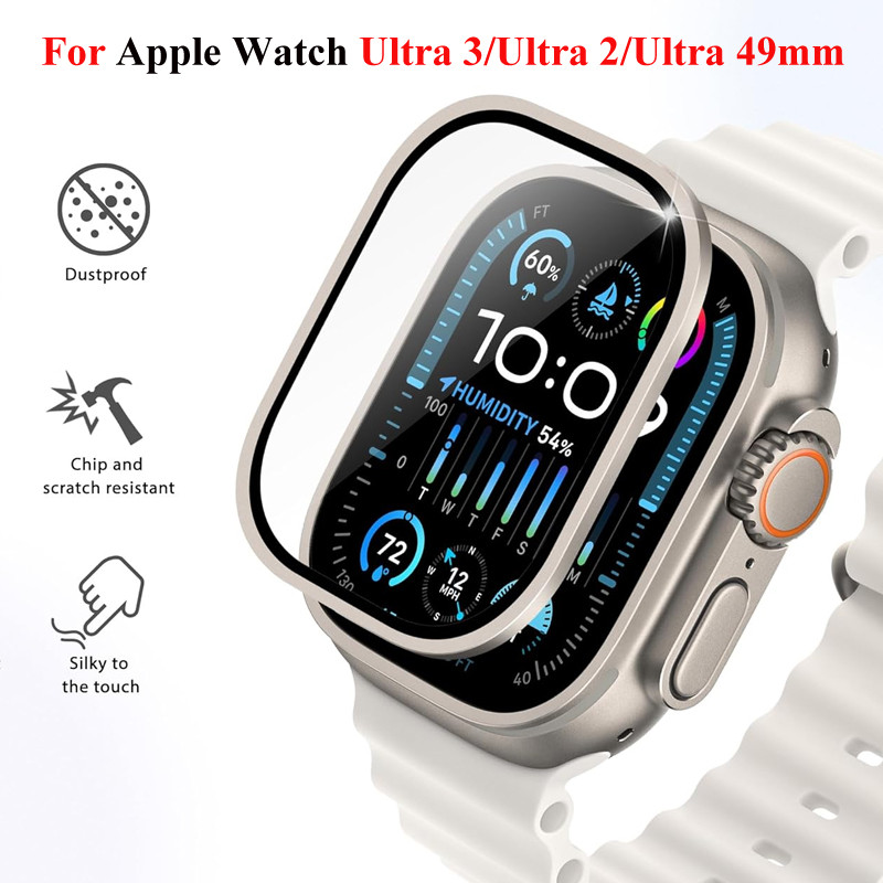 Dành Cho Apple Watch Ultra3 Ultra2 Kính Cường Lực Siêu + Hợp Kim Titan Khung Kim Loại Bảo Vệ Màn Hìn