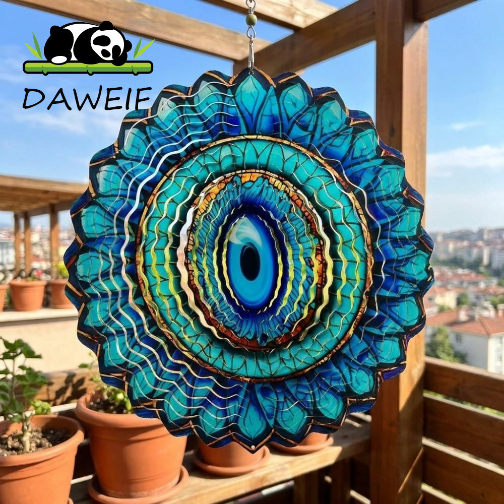 DAWEIF Mandala Wind Spinner, Treo Blue Eye 3D Wind Spinner, Sáng Tạo Trang Trí Kim Loại Treo Chuông 