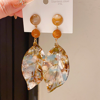 Pinkdudu Bạc Bài Vintage Acrylic Ombre Hình Học Lá Bông Tai Đậm Cá Tính Tòn Ten Giọt Cho Nữ PD2647