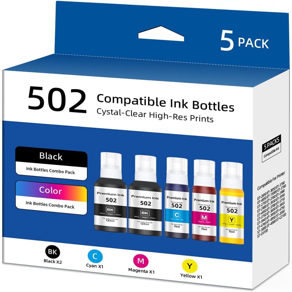 502 Chai Mực Đổ Dung Tích Cao Tương Thích Với Epson EcoTank ET-2580 ET-3830 ET-2760 ET-2850 ET-3850 