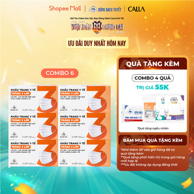 Combo 6 Hộp Khẩu trang Bông Bạch Tuyết 3 lớp trắng (50 cái/hộp)