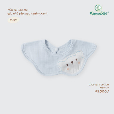 Yếm La Pomme gấu nhỏ yêu màu xanh - Sợi Jacquard Cotton thoáng khí - Bé trai - Freesize