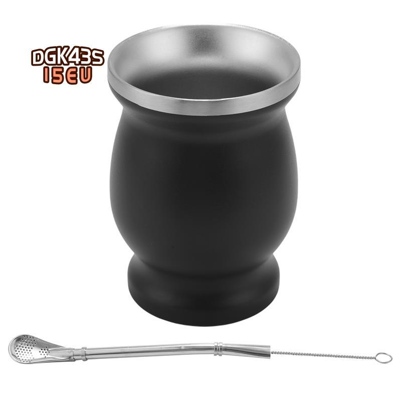 Yerba Mate Gourd Set Cốc trà không gỉ hai lớp và Bombilla 8 Ounce Bombillas Yerba Mate Straw - Đen