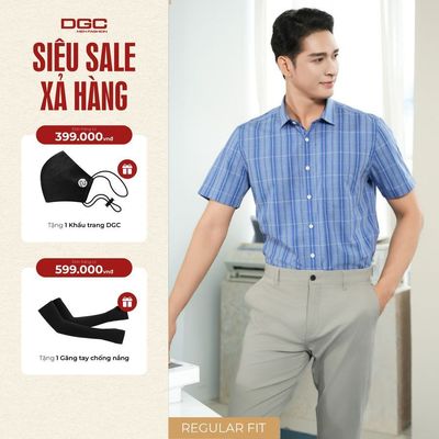 Áo Sơ Mi Kẻ Tay Ngắn DGC Dáng suông Regular Fit, Túi Ốp Ngực, Vải Cotton Mềm Mại - SASNBC36M