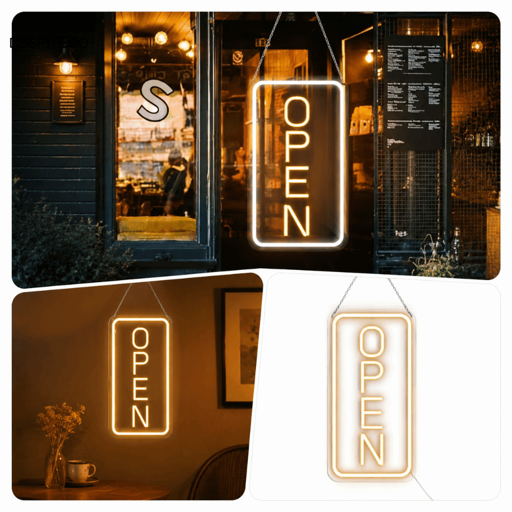 DESPITEGO Open Neon Sign, Acrylic Backboard Đèn LED neon có thể điều chỉnh độ sáng, Tiêu thụ điện nă