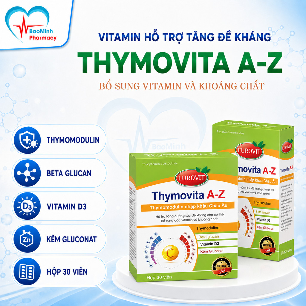 Vitamin Tổng Hợp Eurovit Thymovita A-Z Hỗ Trợ Nâng Cao Sức Đề Kháng 30 Viên/Hộp